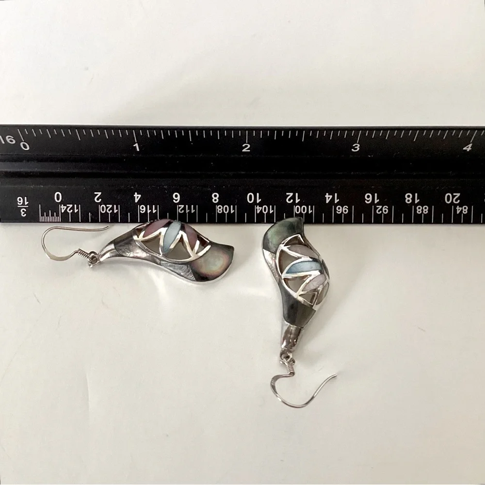 925 Sterling Silver Iridescent MOP Drop Hook Earrings Pink Blue Purple Green EUC - Picture 14 of 14